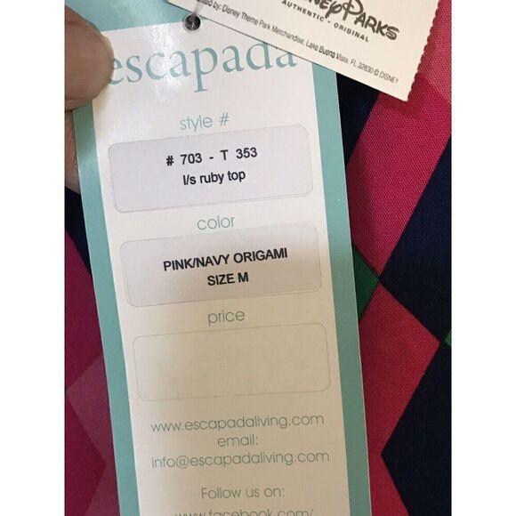 Disney Parks Womens Medium Escapada Living Pink Navy Origami Top Beaded NWT - Picture 8 of 11